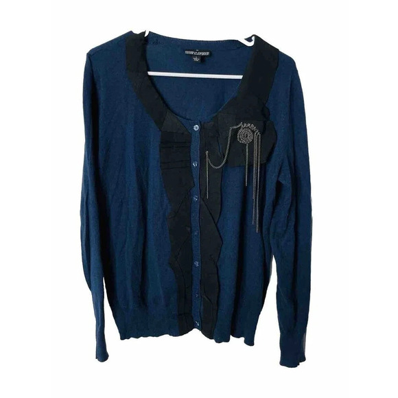Pamela Dennis Private Client Group Cardigan L Embellished Chains Buttons Stretch - Picture 1 of 8